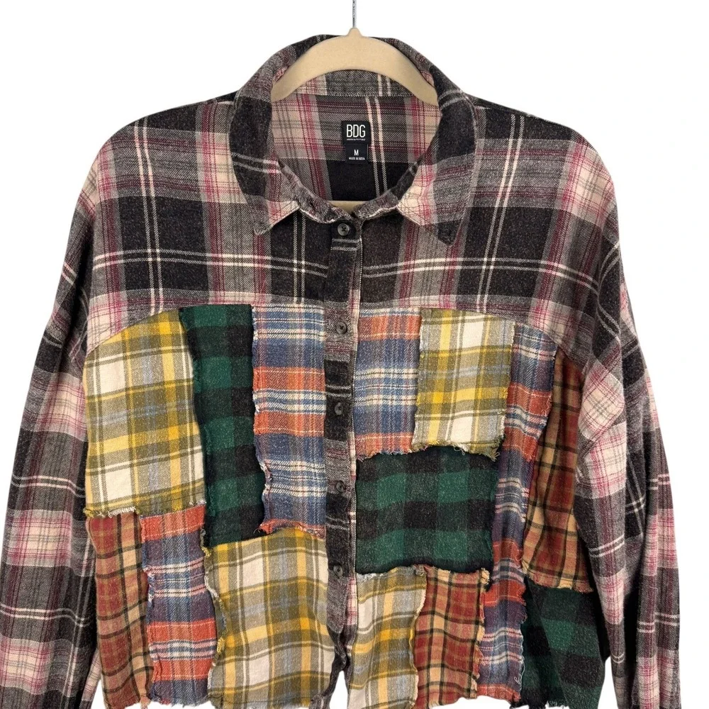 BDG Urban Outfitters Patchwork Plaid Flannel Button‎ Down Shirt Medium Festival - Picture 3 of 12
